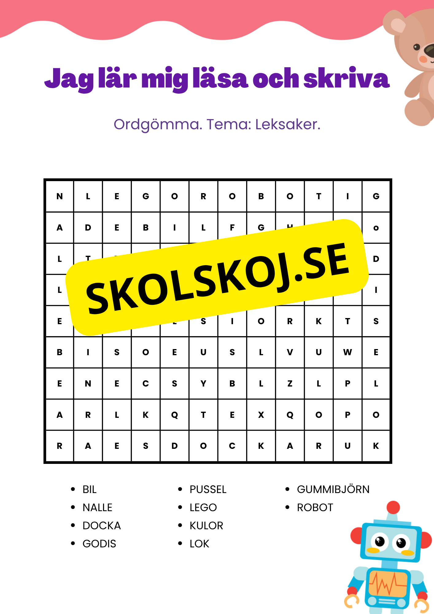 Jag lär mig läsa och skriva - Tema: Leksaker