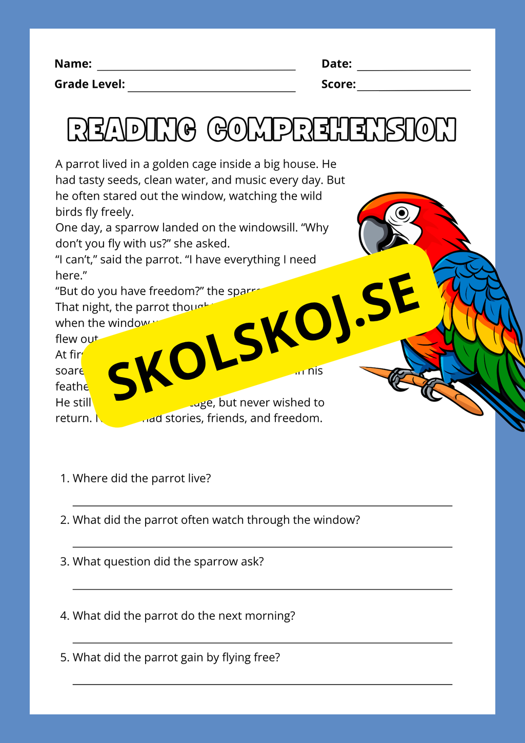 Reading Comprehension - Animal stories