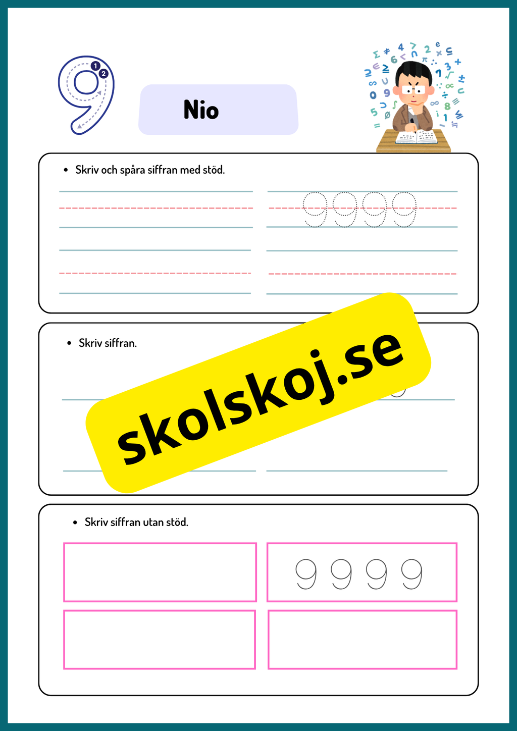 Skriv och spåra siffror med och utan stöd - 0 - 10