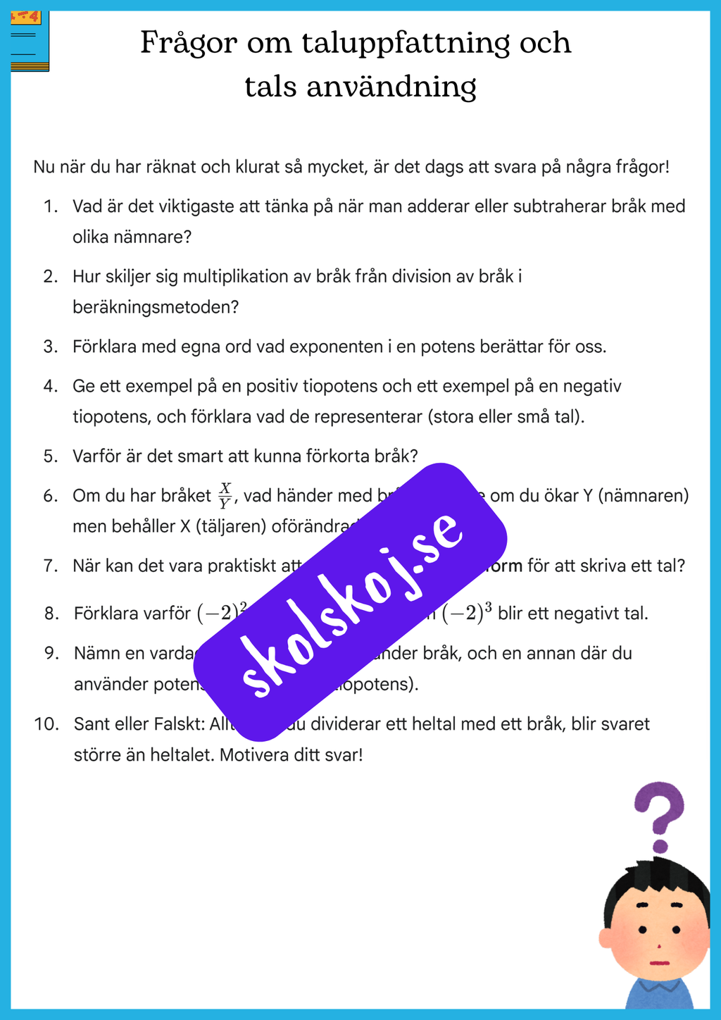 Räkna smidigt - Övningar i bråk och potenser - Årskurs 7 - 9