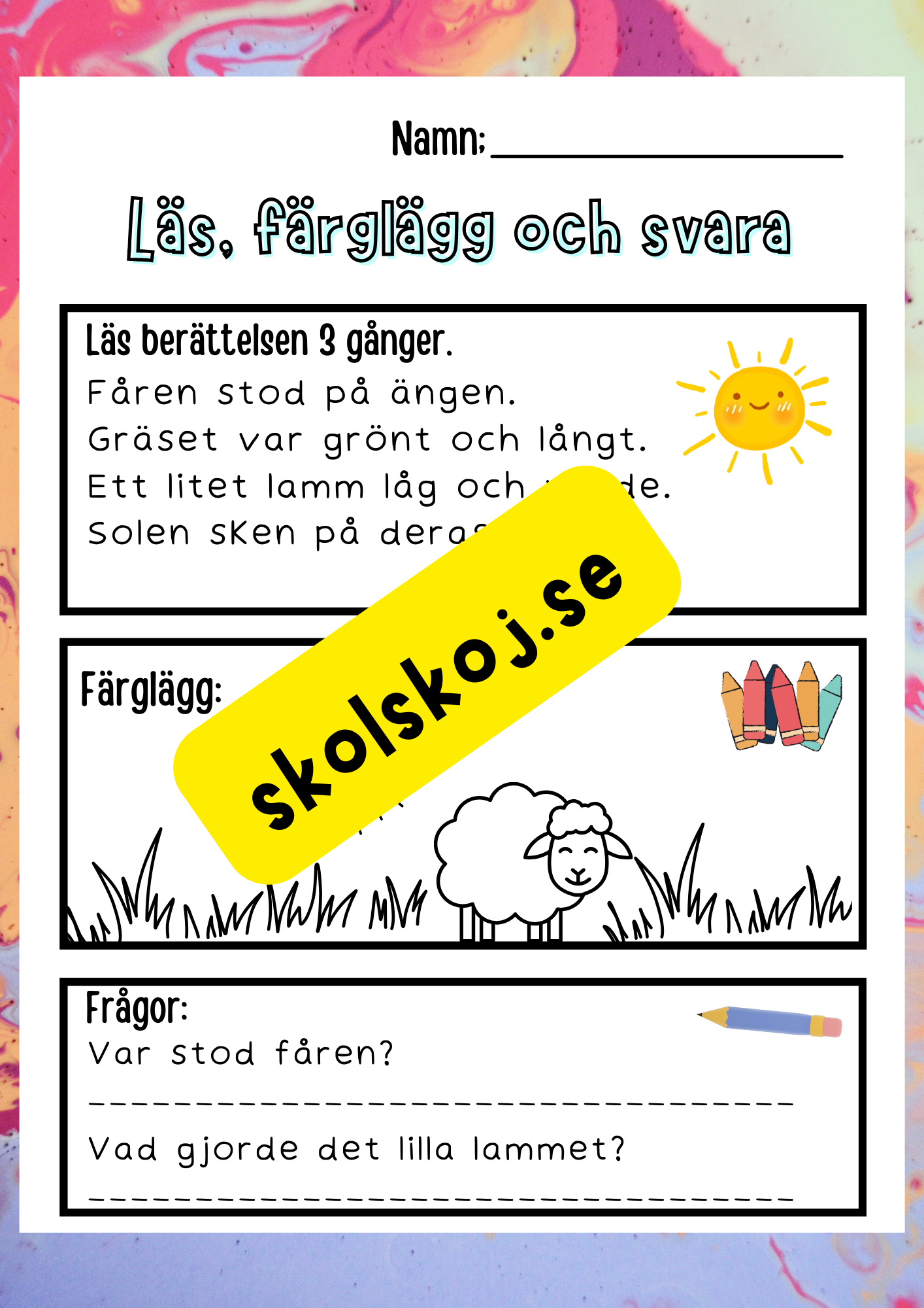 Läs, färglägg och svara - Häfte
