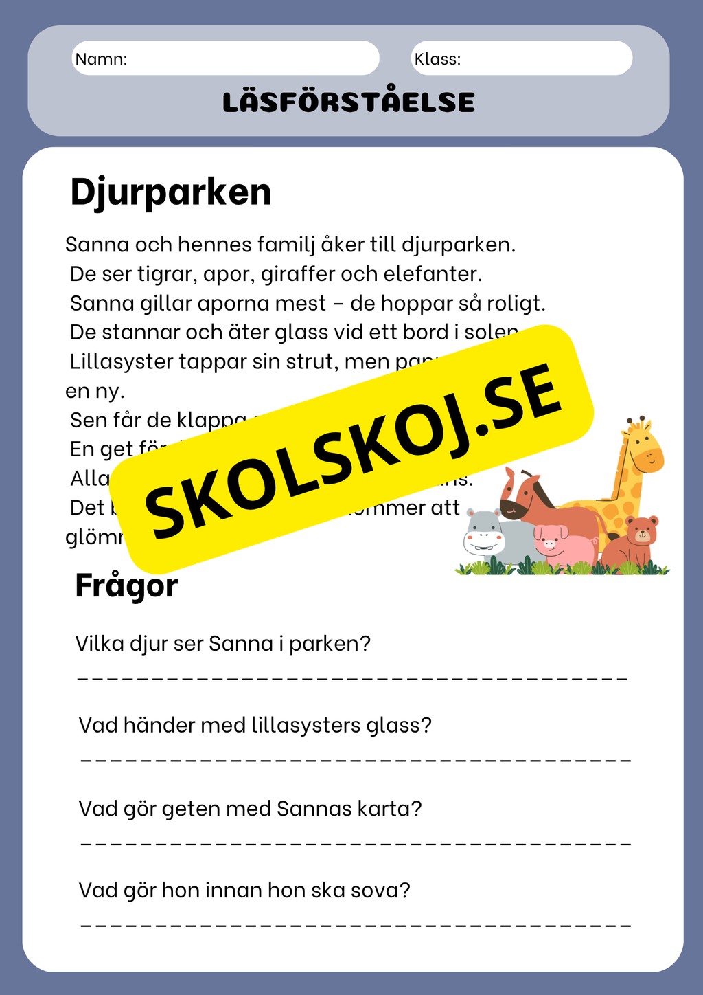 Läsförståelse med korta berättelser