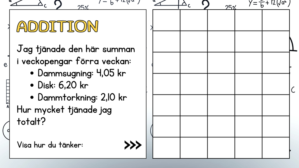 Problemlösning - Addition & subtraktion - Decimalform - Åk 5 - 6