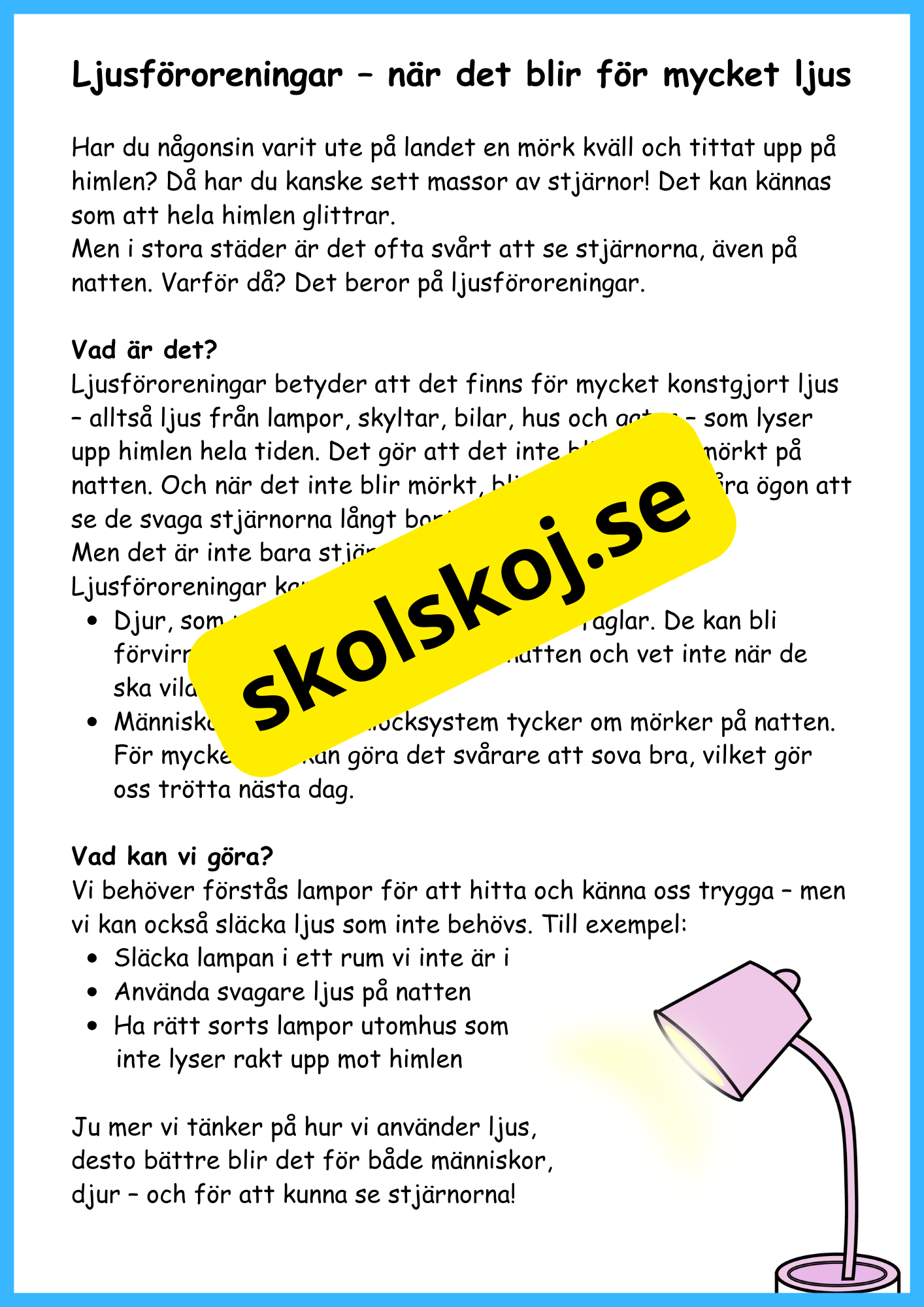 Ljusets hemligheter - Faktatext + frågor och experiment - Årskurs 4 - 6
