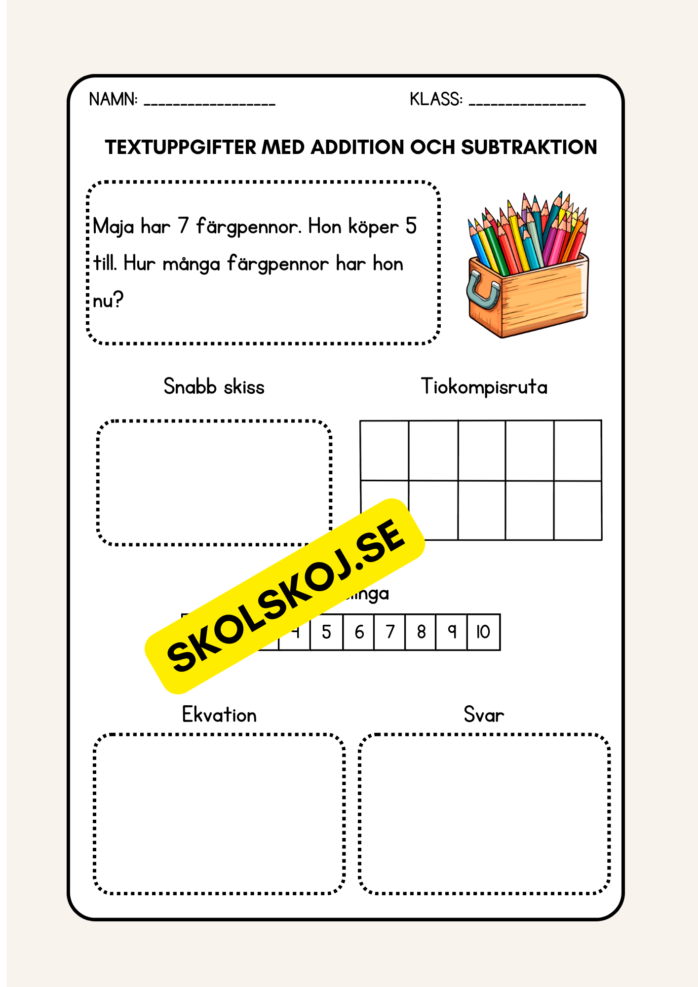 Textuppgifter med addition och subtraktion - Årskurs 2 - 3