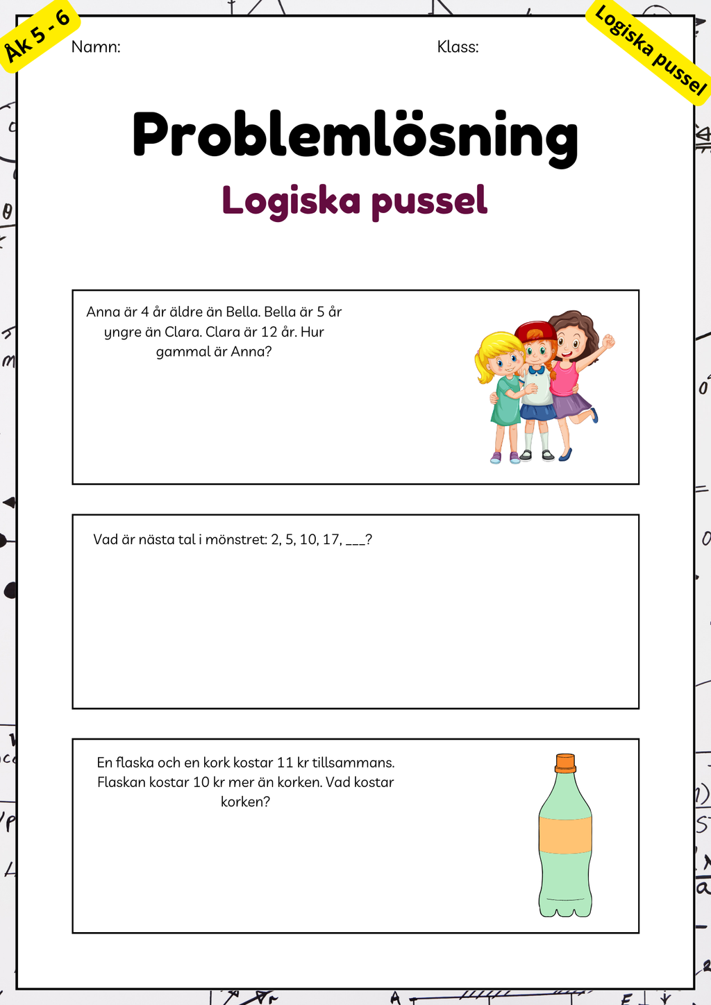 Problemlösning - Åk 5 - 6 - Blandade uppgifter