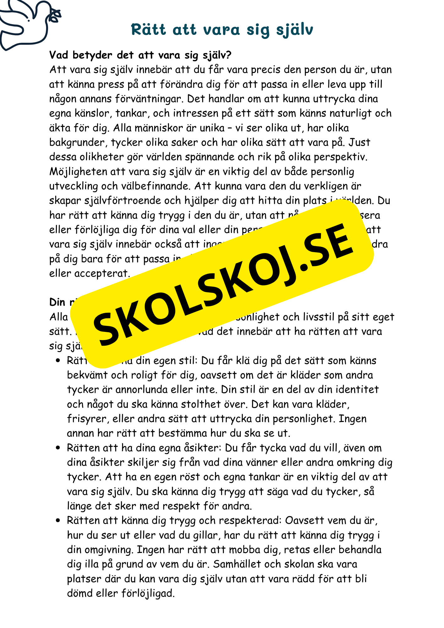 Att vara sig själv: Dina rättigheter och ansvar - Årskurs 4 - 6