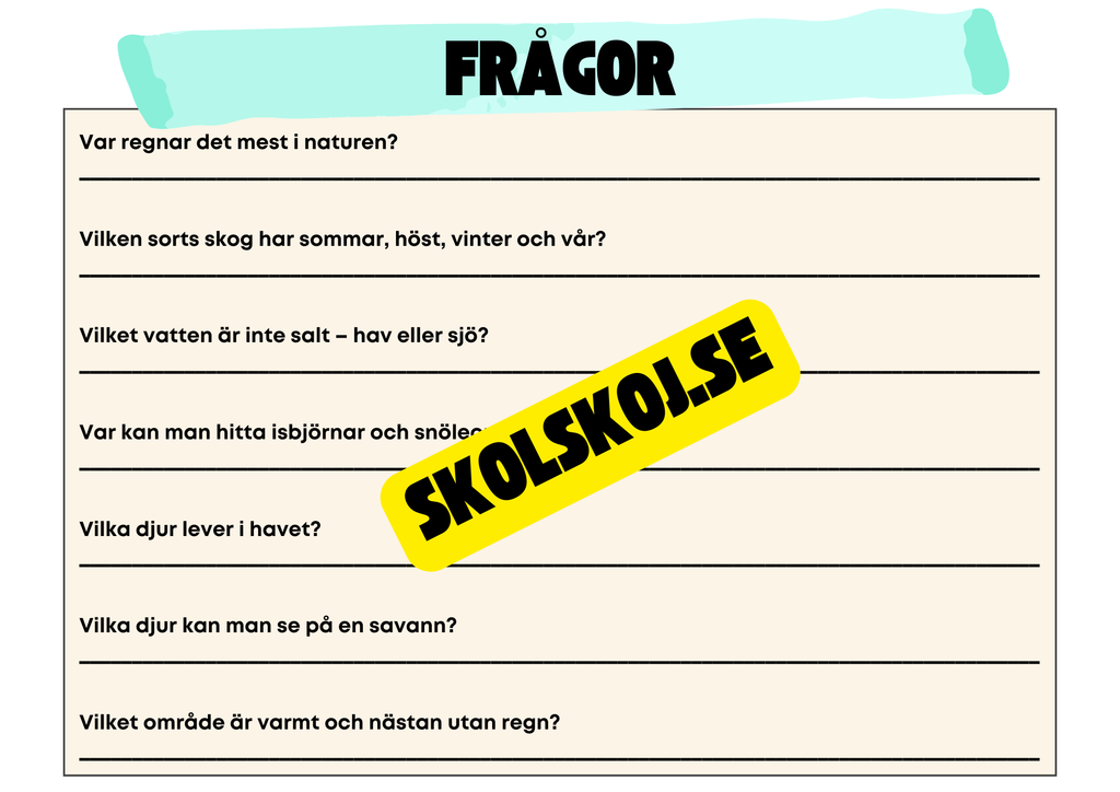 Kort fakta om naturmiljöer och djurens hem + frågor