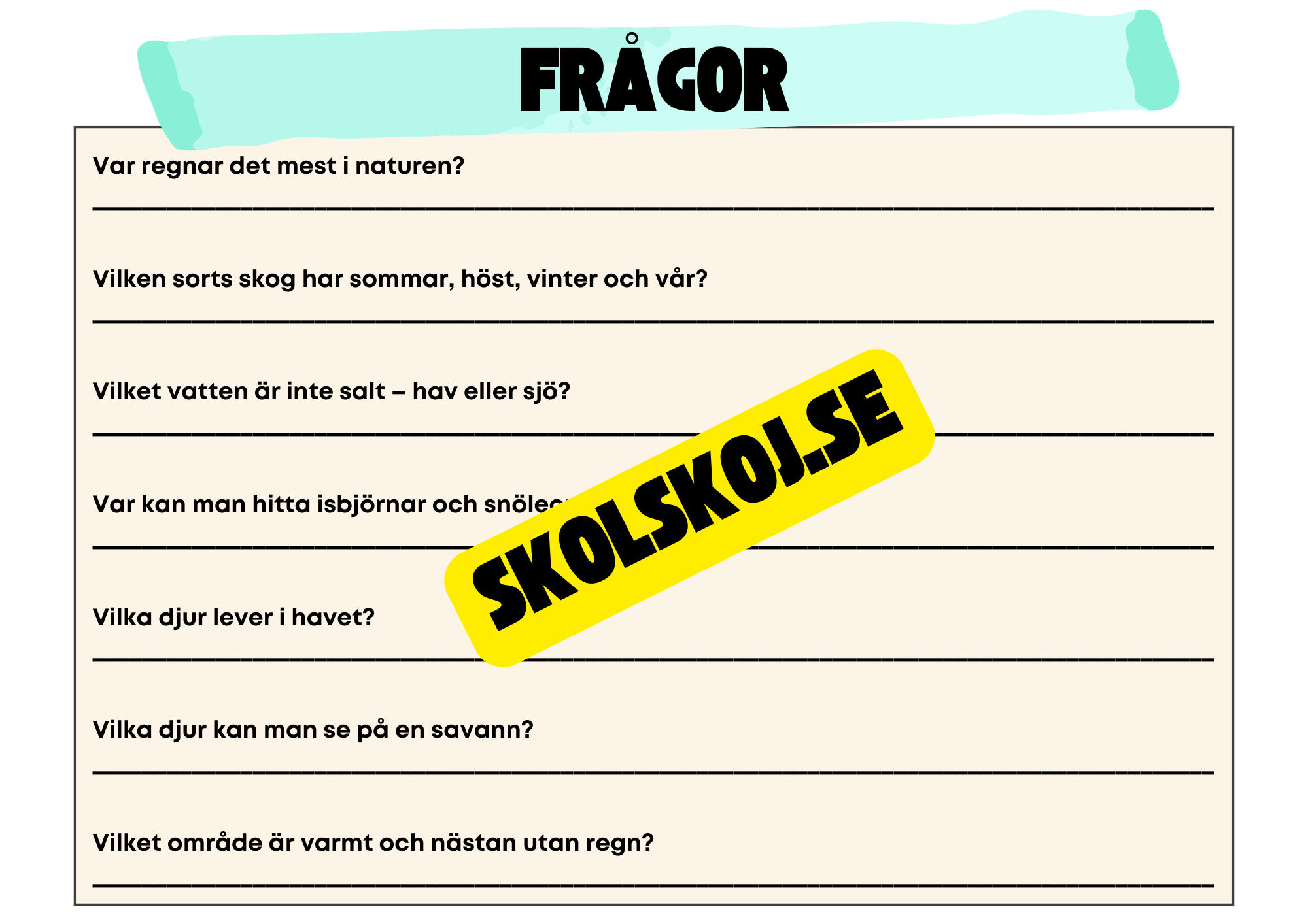 Kort fakta om naturmiljöer och djurens hem + frågor
