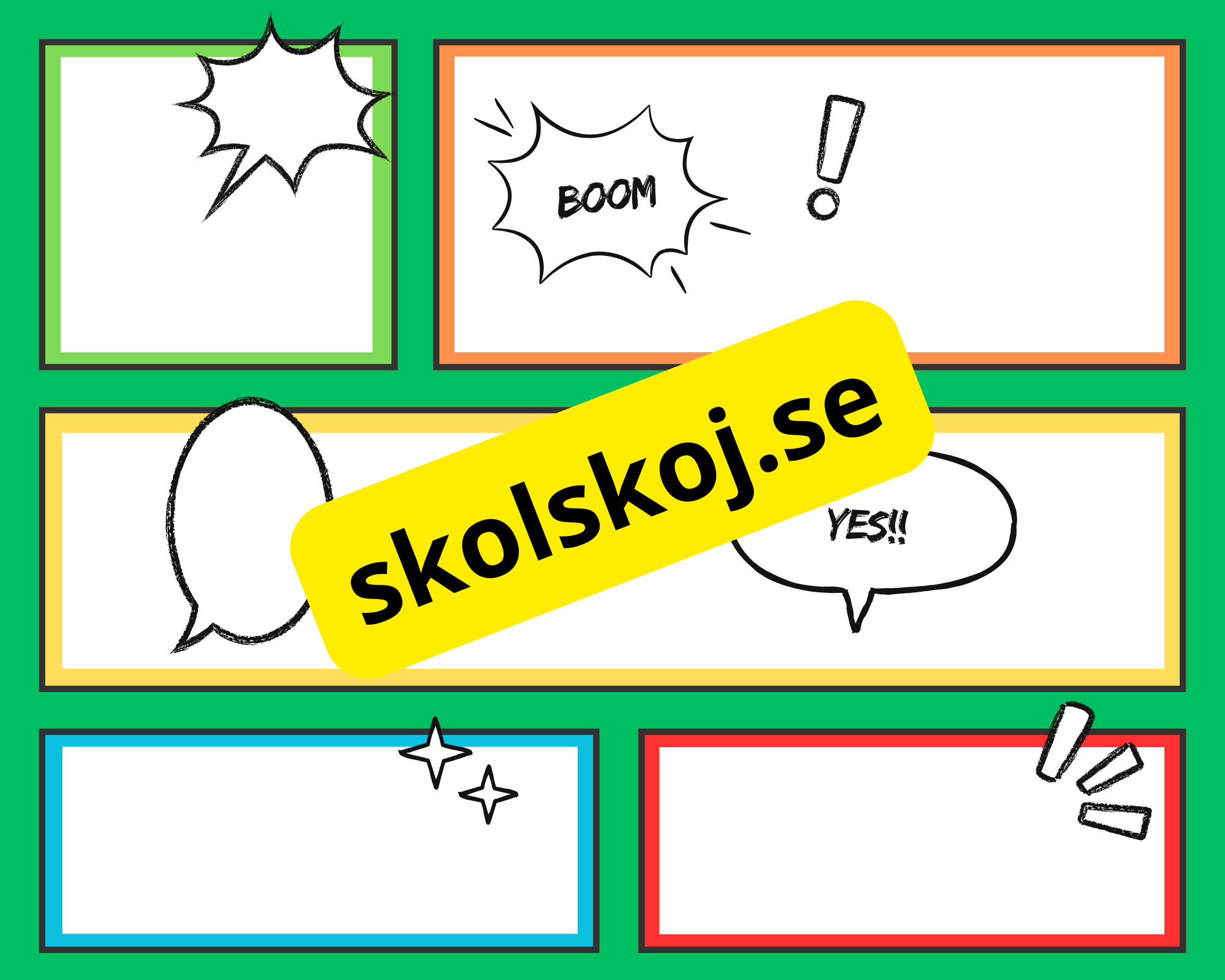 Färgglada och illustrativa serierutor med i superhjältarnas värld.