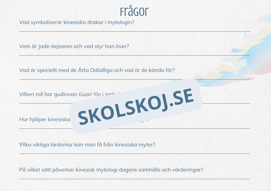 Kinesisk mytologi - Fakta + frågor - Årskurs 4 - 9