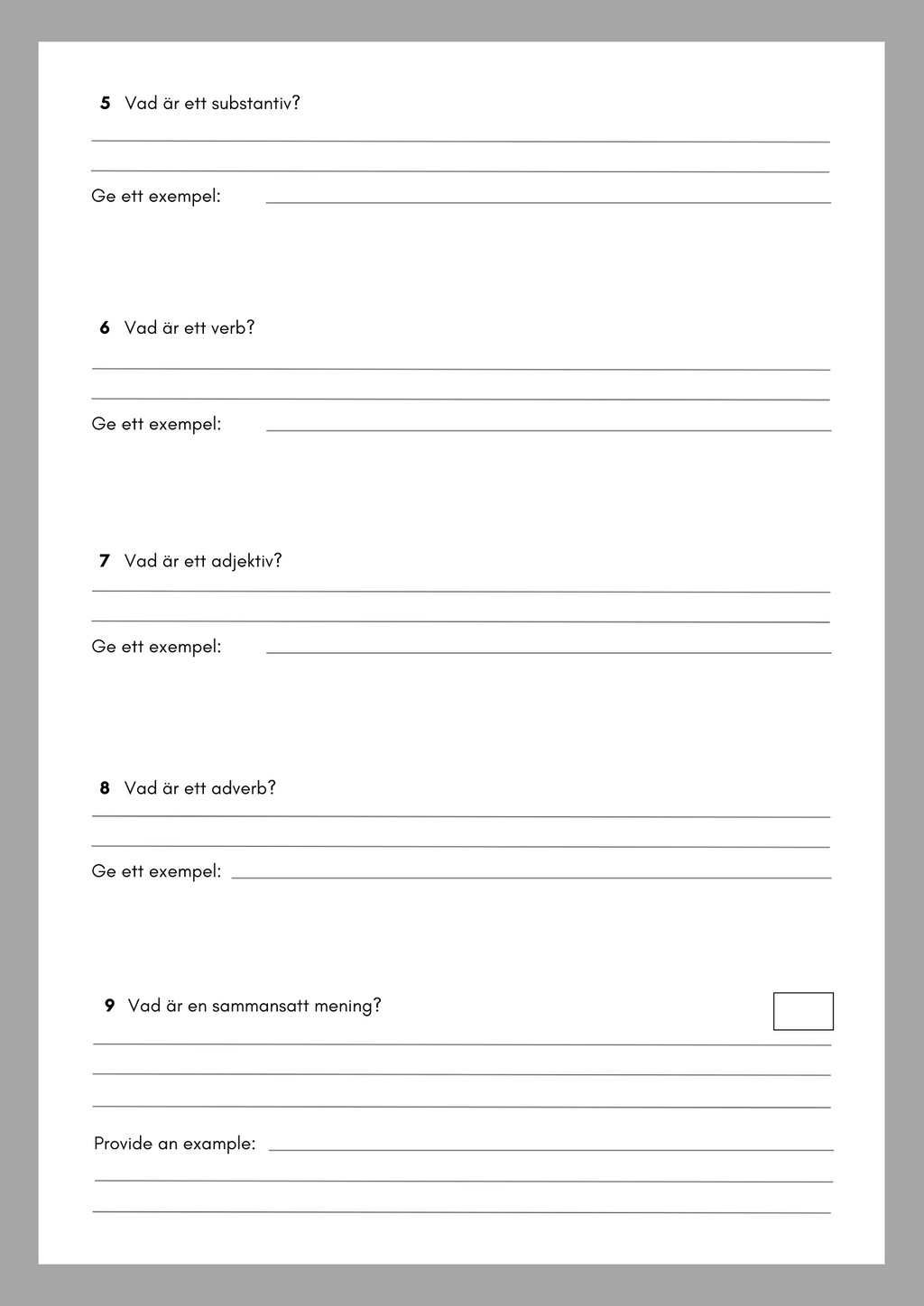 Skrivuppgifter + Ordklasser