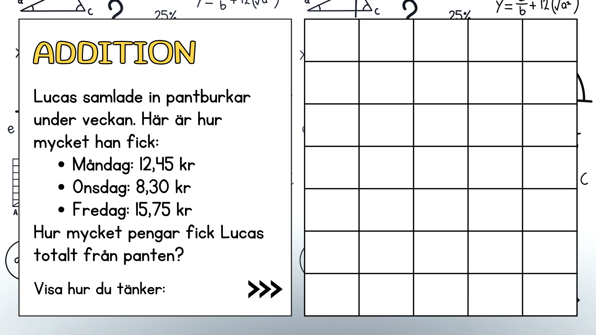 Problemlösning - Addition & subtraktion - Decimalform - Åk 5 - 6