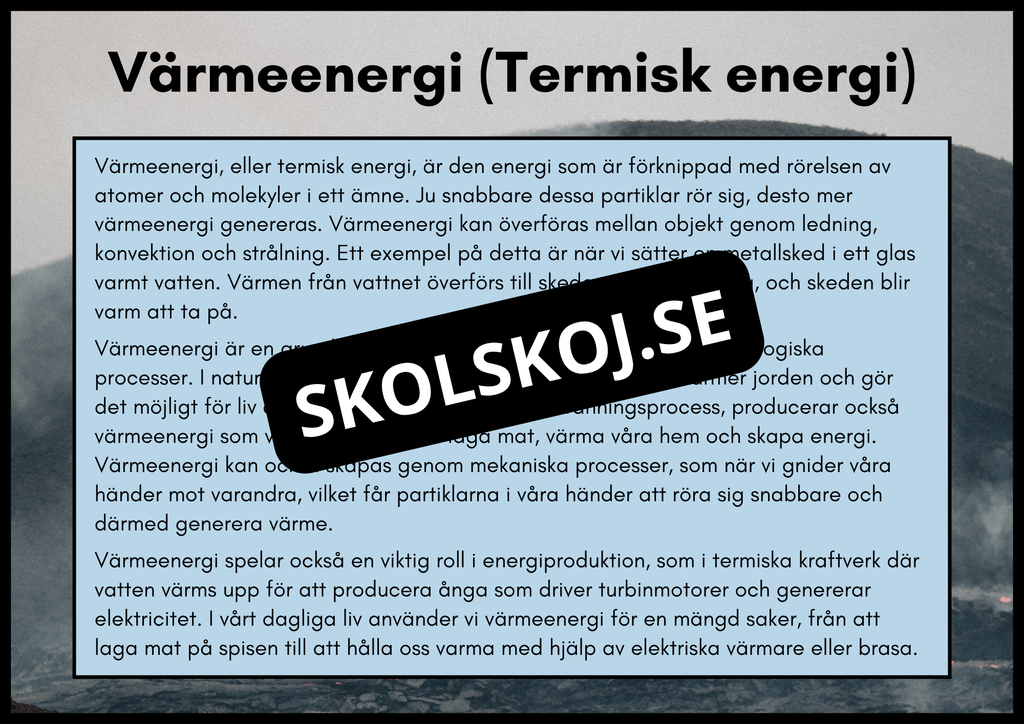 Typer av energi - Häfte - Åk 4 - 6
