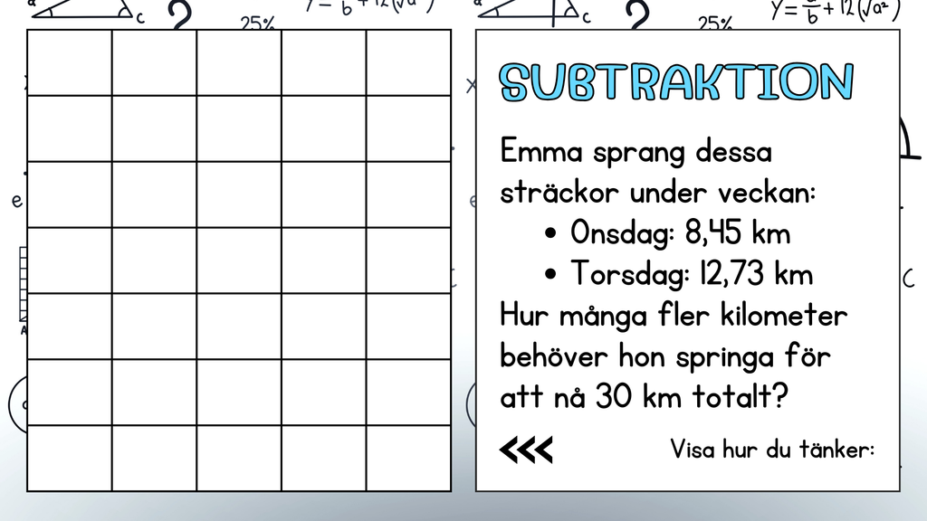 Problemlösning - Addition & subtraktion - Decimalform - Åk 5 - 6