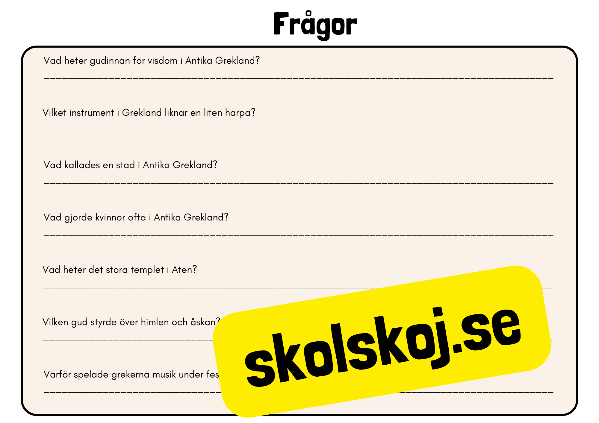 Antika Grekland - Fakta + frågor - Årskurs 4 - 9