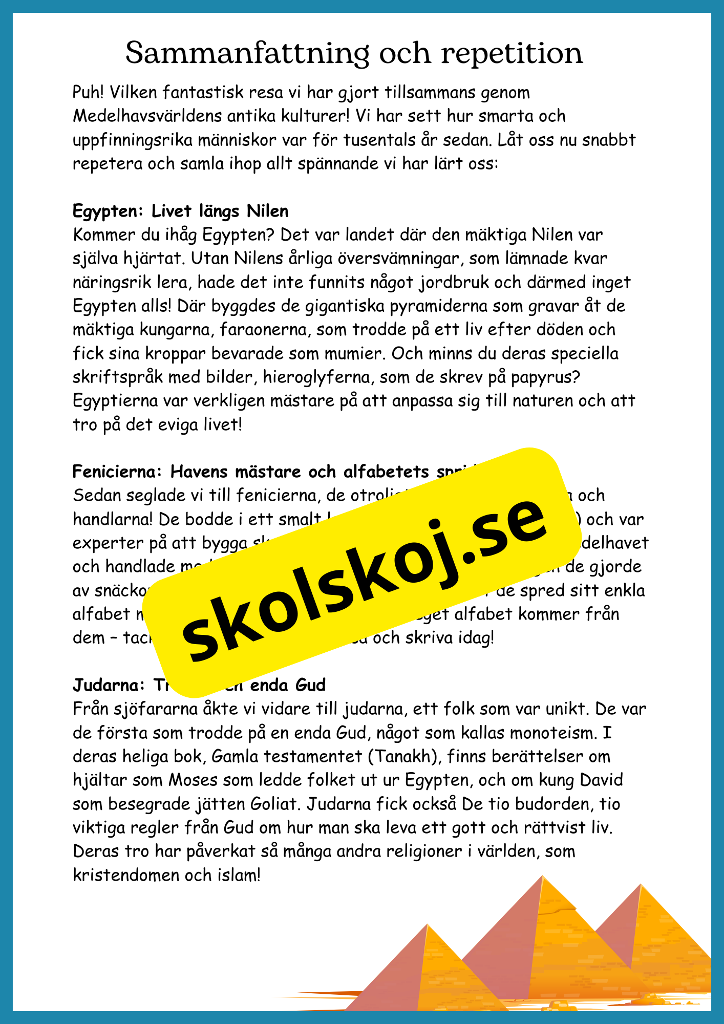 Antikens värld: En tidsresa runt Medelhavet + frågor - Åk 4 - 9