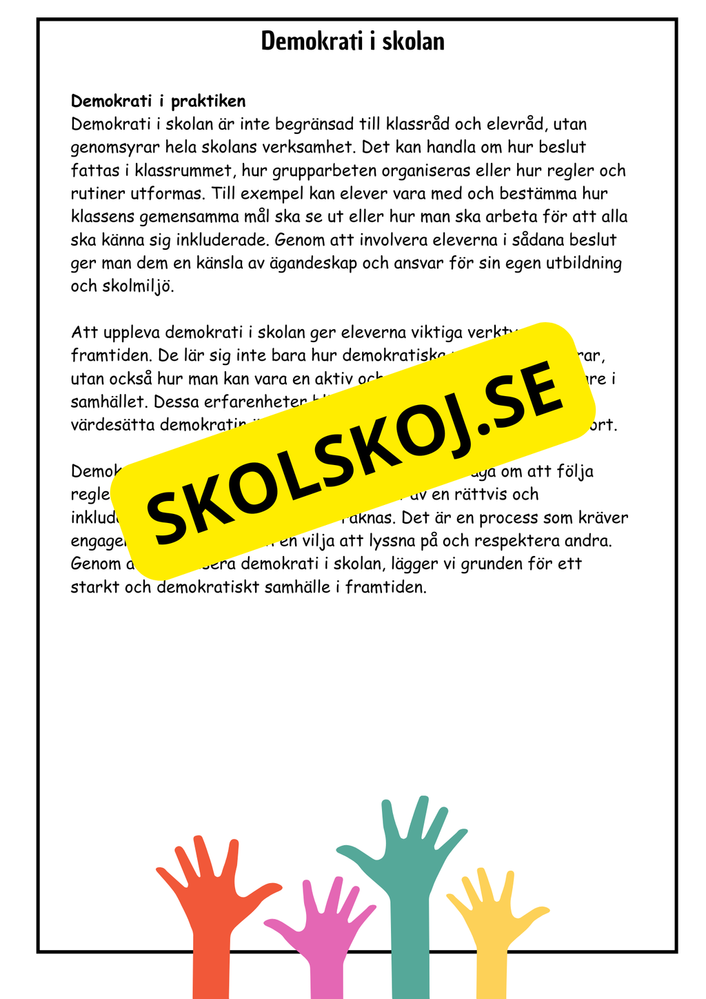 Vad är demokrati? - Årskurs 4 - 6 (18 sidor)