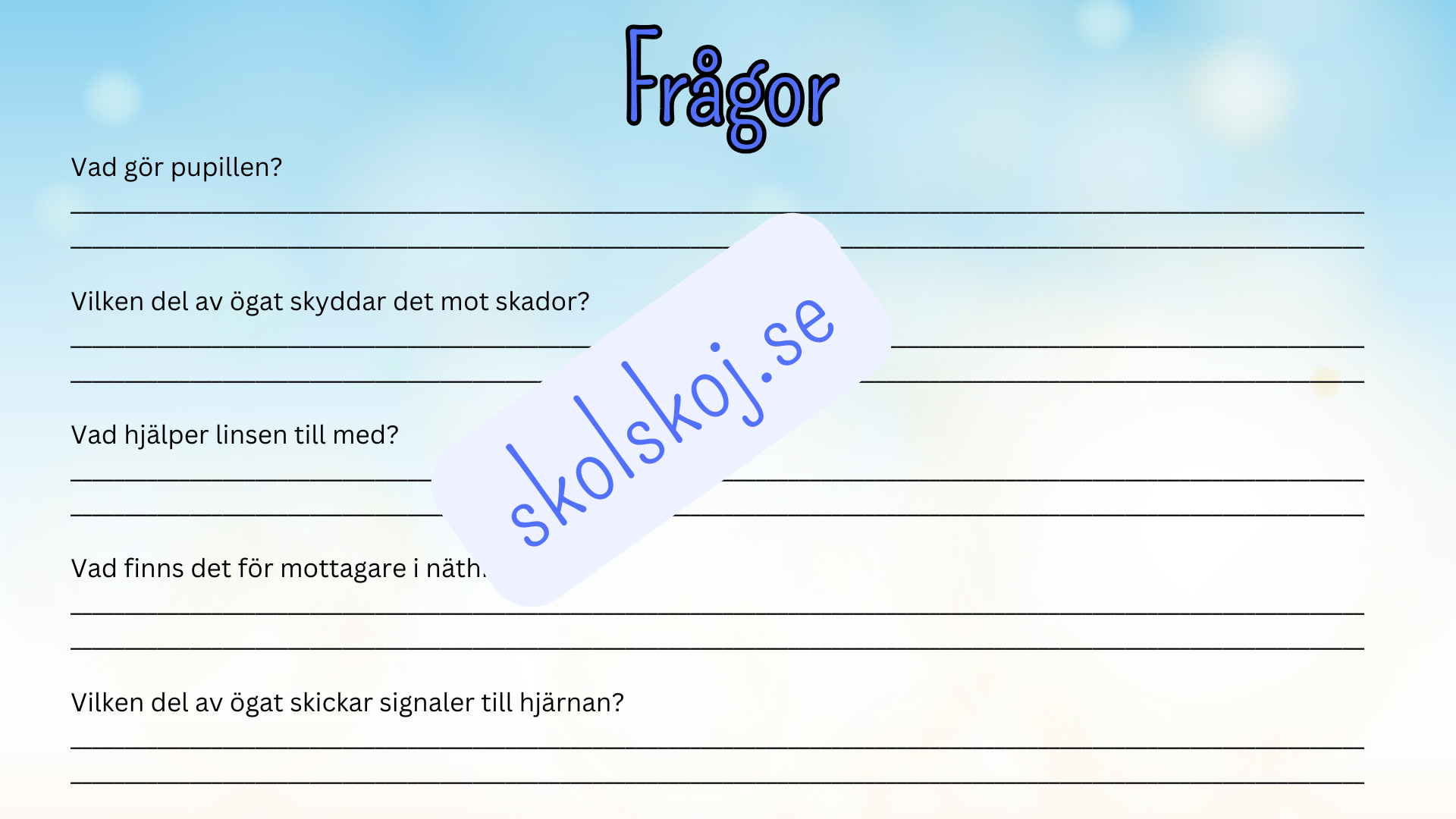 Så fungerar ögat - Presentation + frågor - Åk 4 - 6