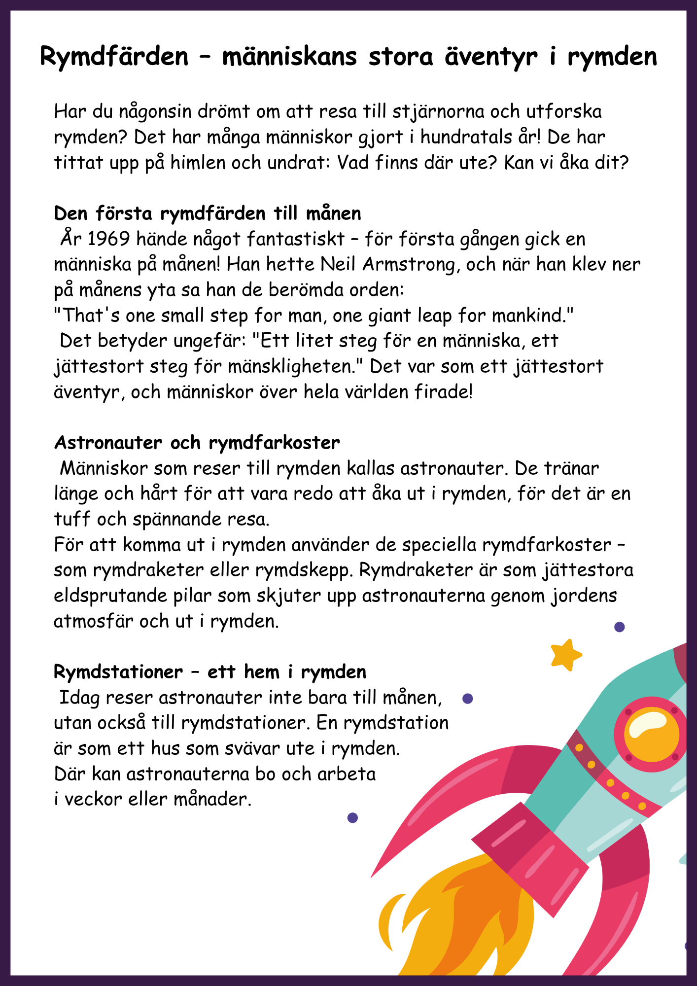 Upptäck rymden - Fakta - Årskurs 4 - 6