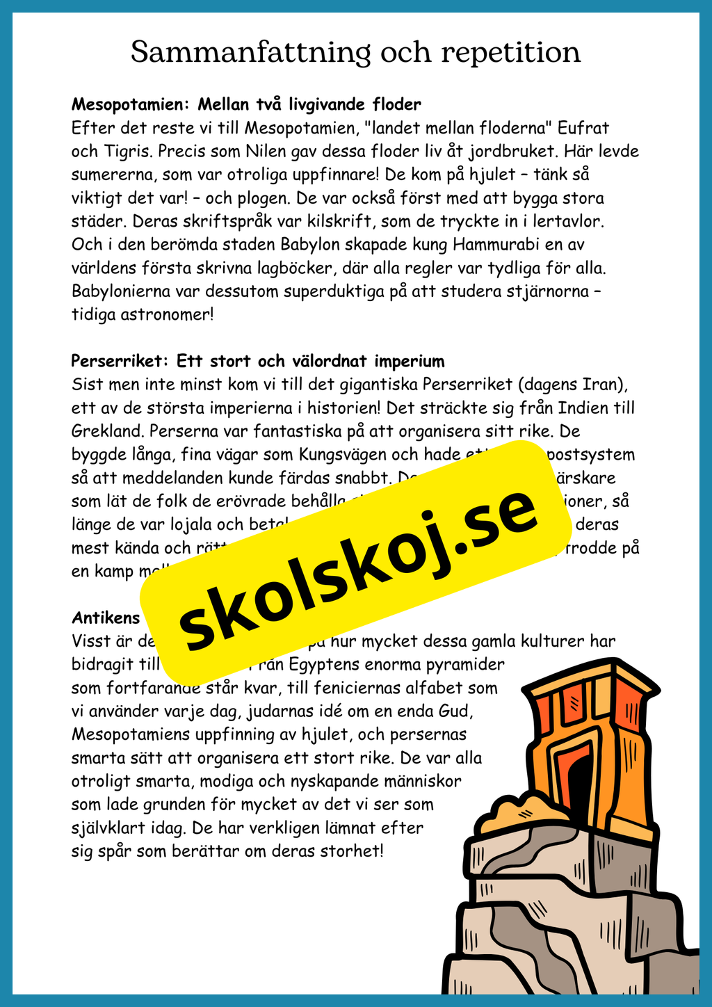 Antikens värld: En tidsresa runt Medelhavet + frågor - Åk 4 - 9