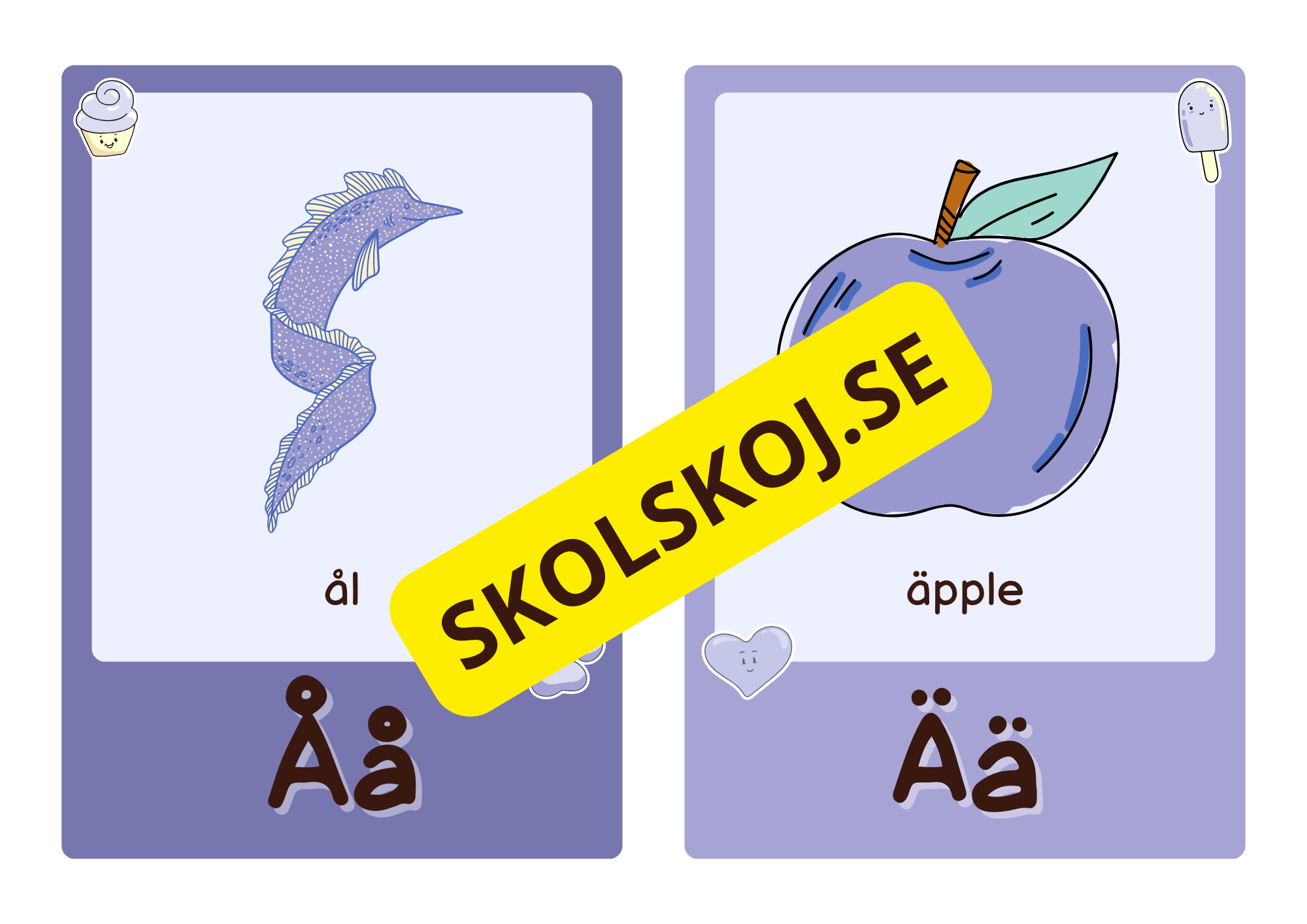 Roliga och söta bokstavskort i glada färger