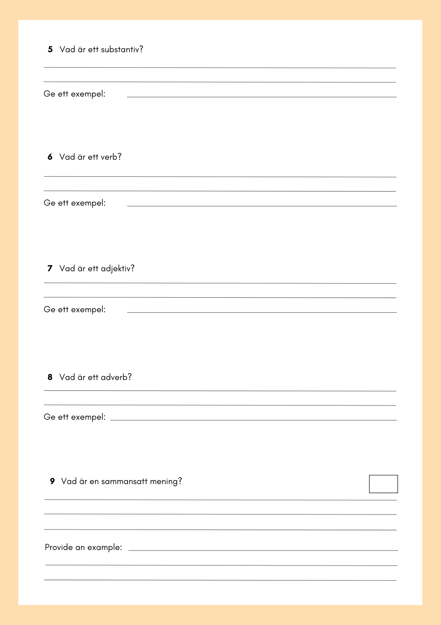 Skrivuppgifter + Ordklasser