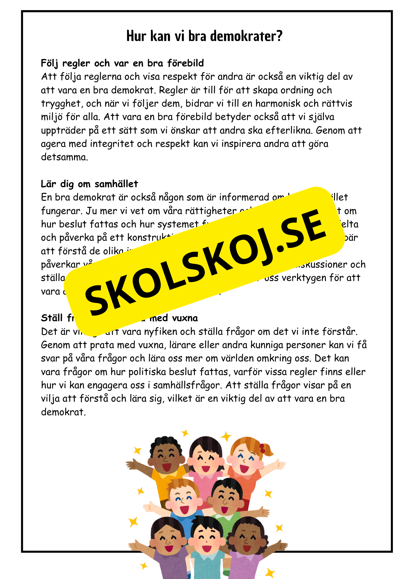 Vad är demokrati? - Årskurs 4 - 6 (18 sidor)