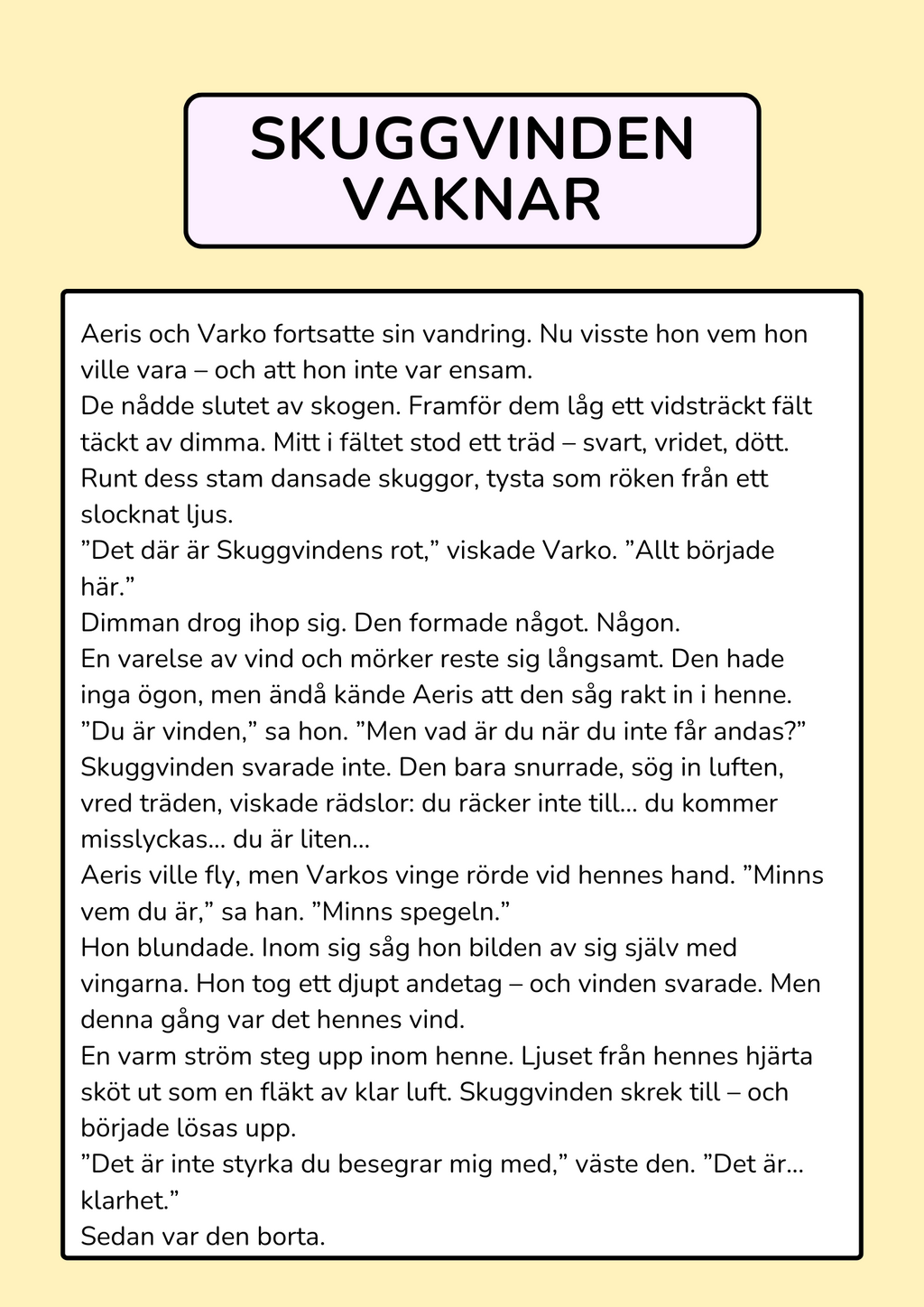 Aeris och Skuggvinden - Läsförståelsehäfte (26 sidor)