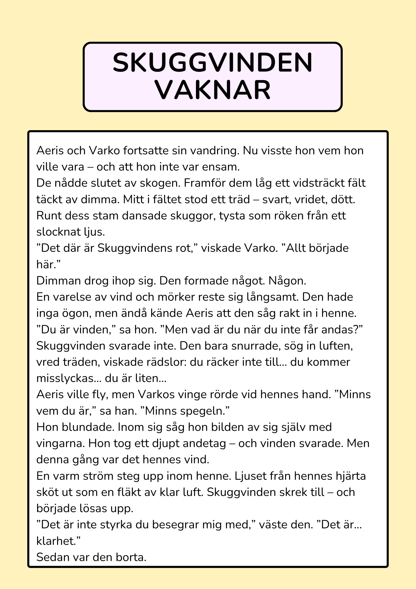 Aeris och Skuggvinden - Läsförståelsehäfte (26 sidor)