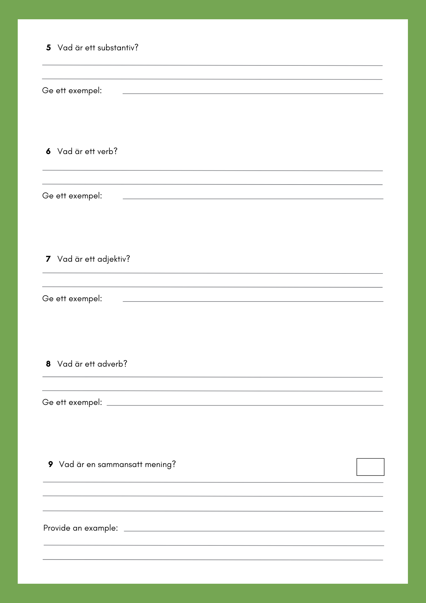Skrivuppgifter + Ordklasser