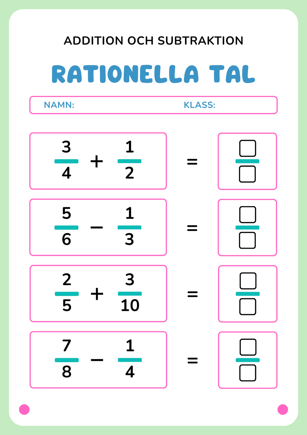 Rationella tal - Addition och subtraktion