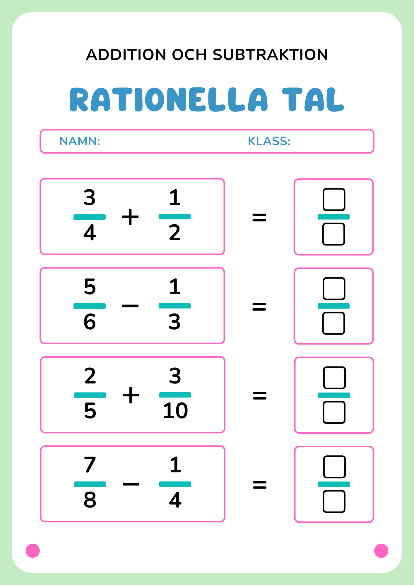 Rationella tal - Addition och subtraktion