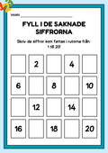 Fyll i de saknade siffrorna - 1 - 20