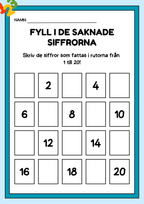 Fyll i de saknade siffrorna - 1 - 20