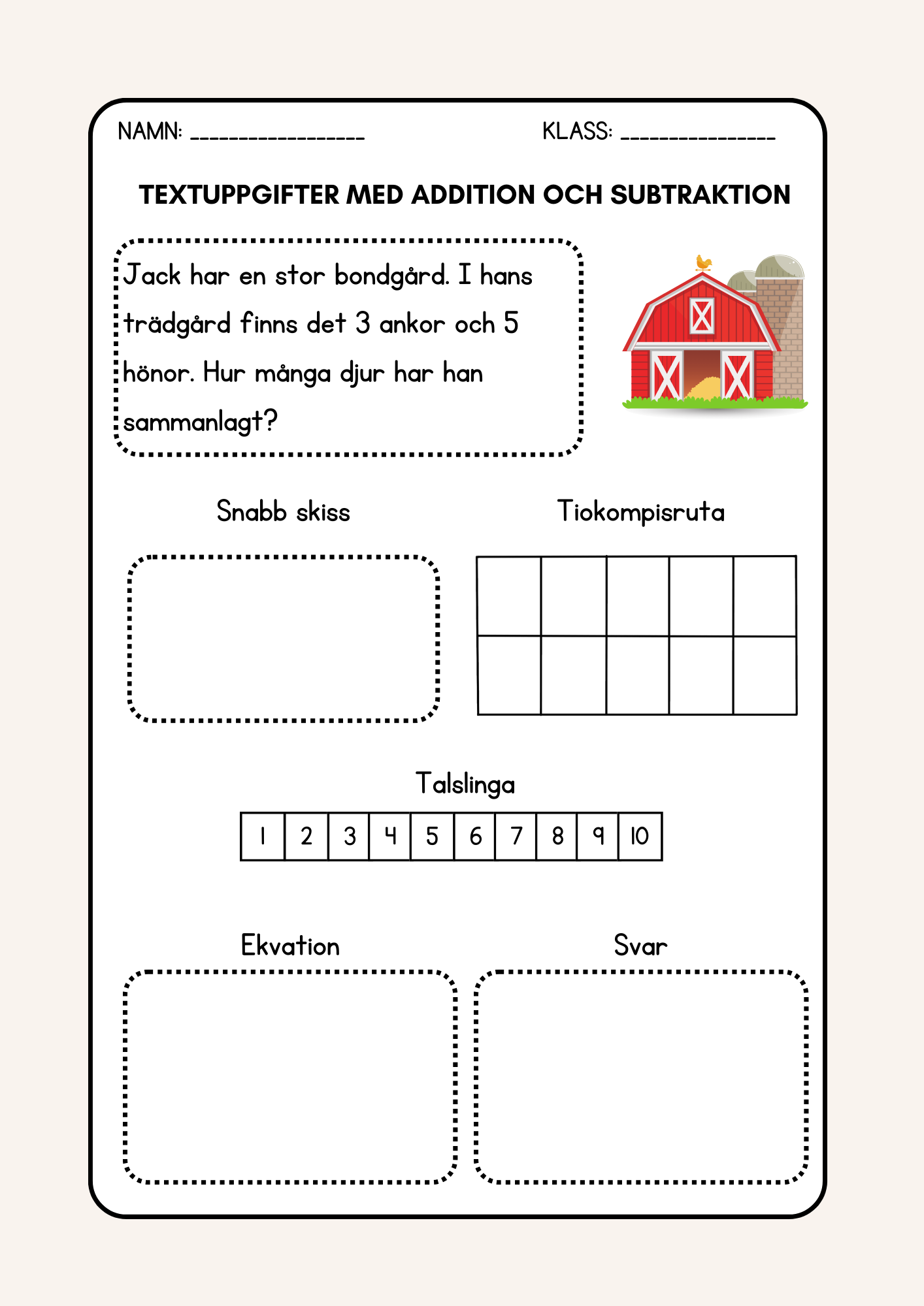 Textuppgifter med addition och subtraktion - Årskurs 2 - 3