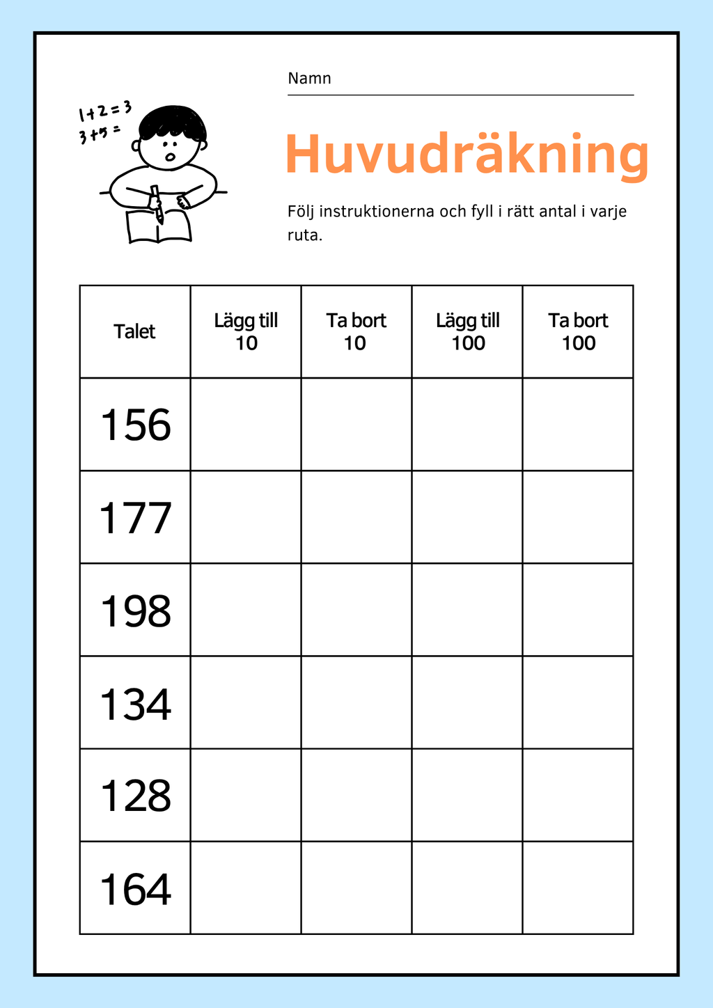 Huvudräkning - Lägg till och ta bort