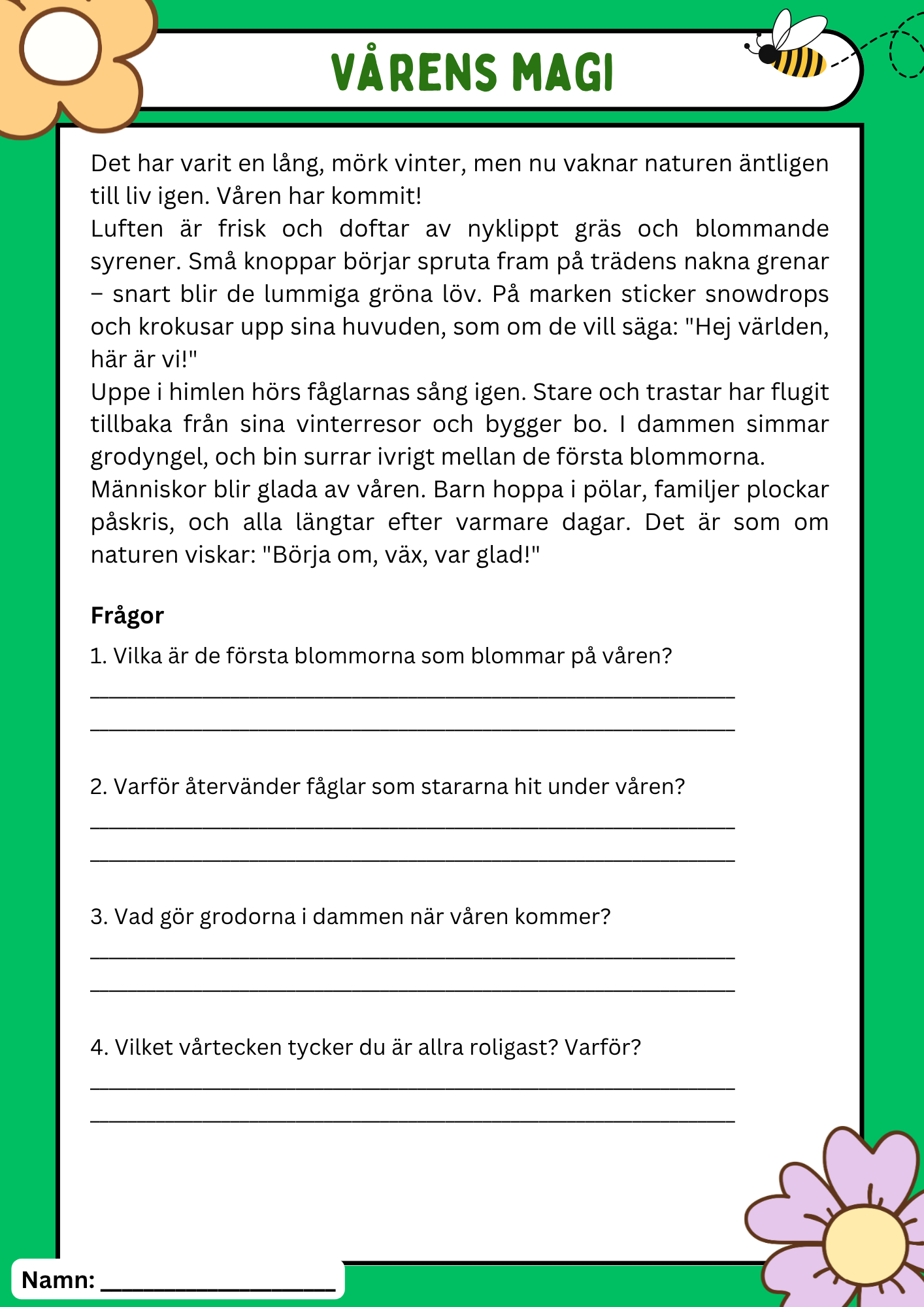 Vårens 10 hemliga världar – Läsförståelse och naturupptäckter - Åk 3 - 6