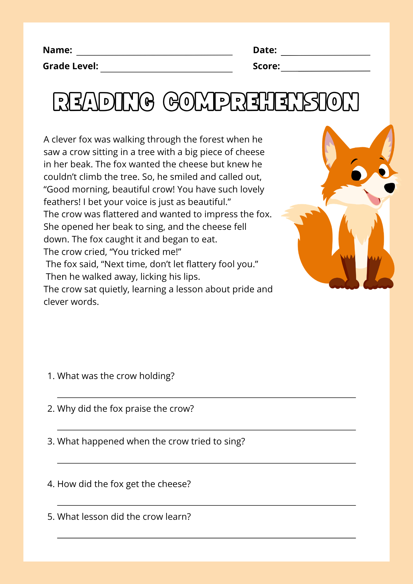 Reading Comprehension - Animal stories