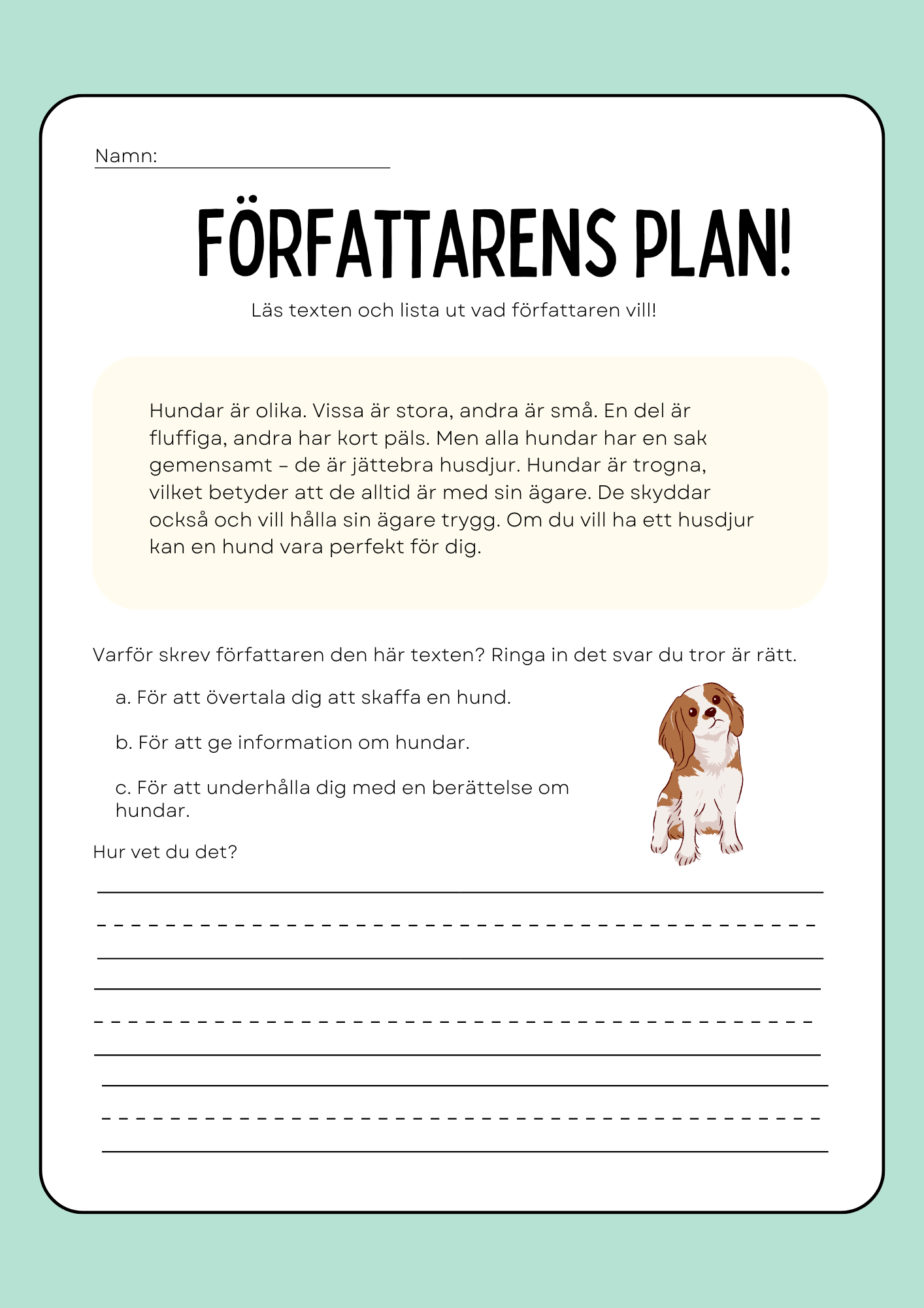Författarens plan - Häfte