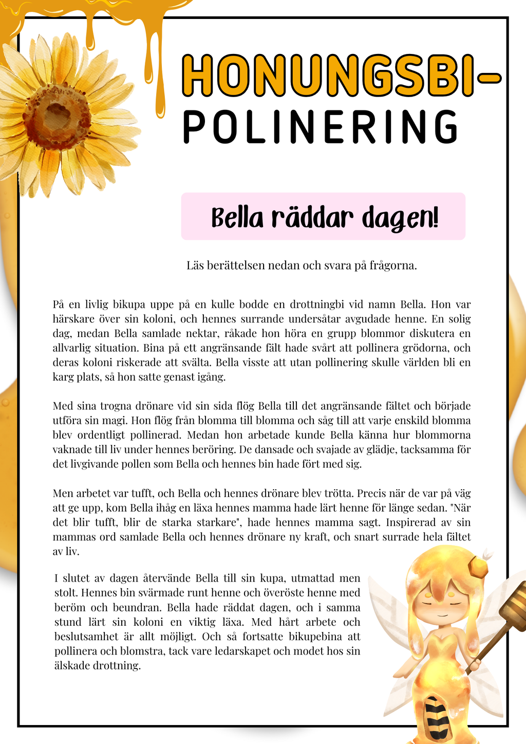 Bella räddar dagen - Läsförståelse - Åk 3 - 6