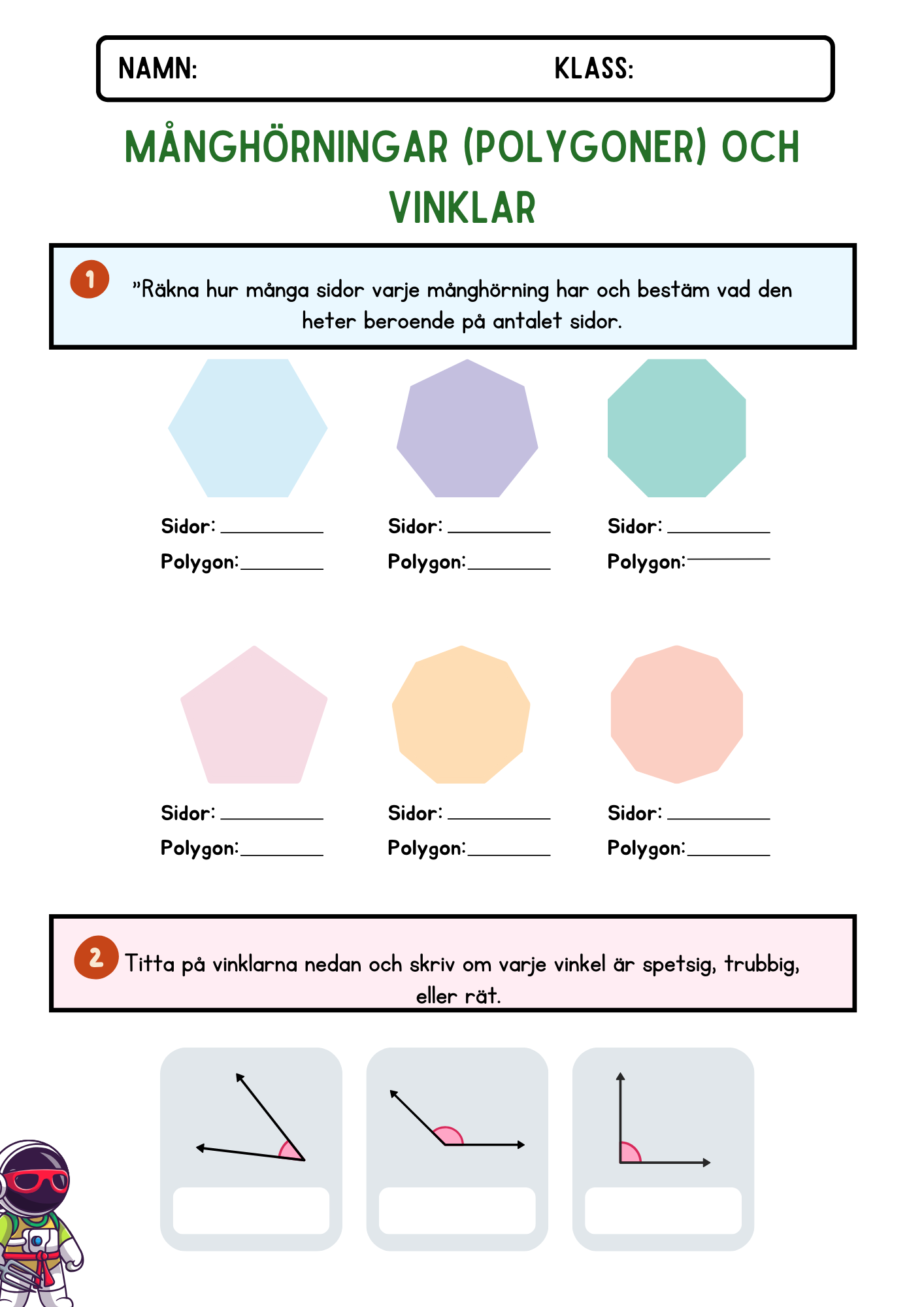 Läxa matematik - Polygoner och vinklar - Årskurs 4
