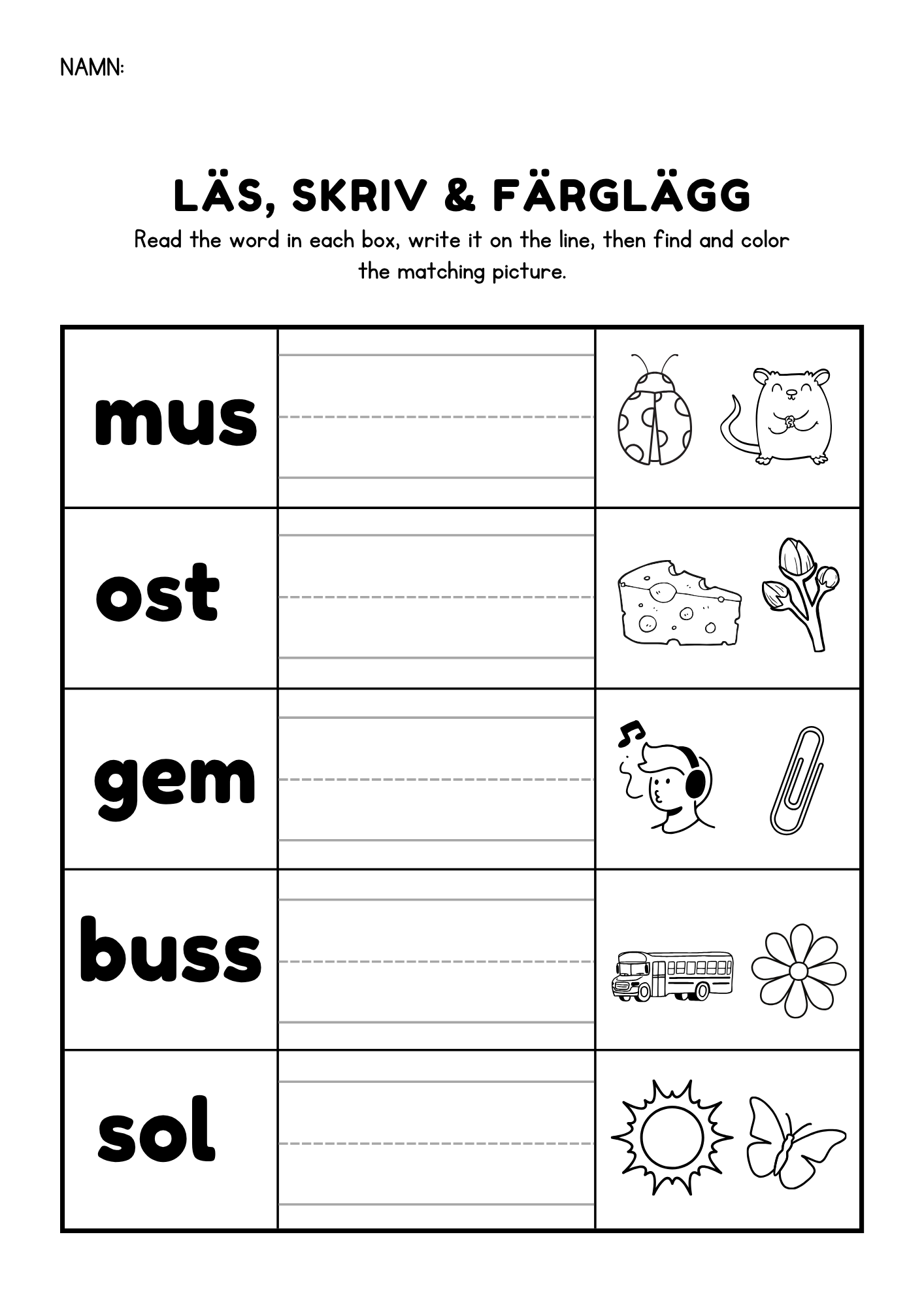 Häfte - Läs, skriv & färglägg