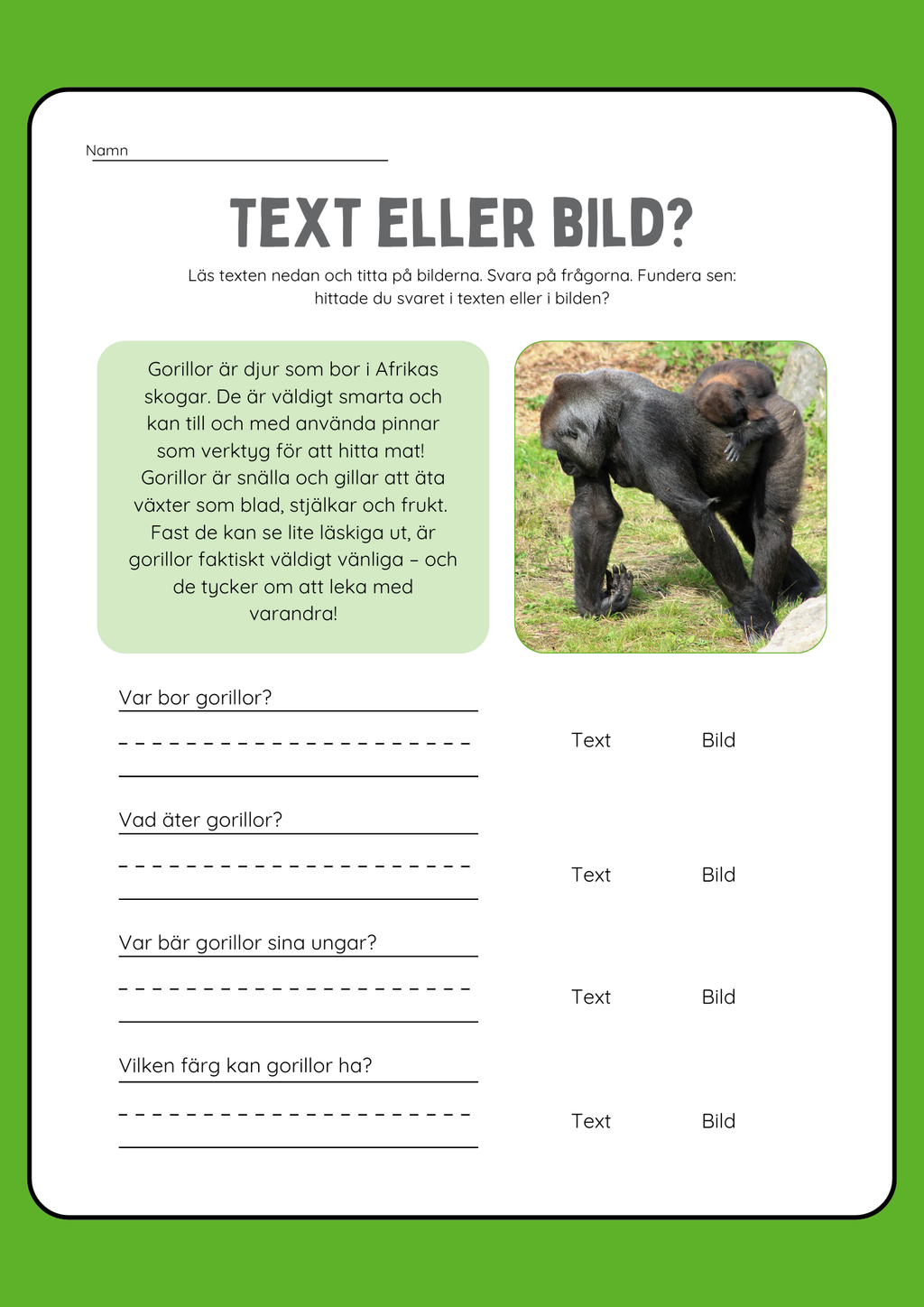 Text eller bild - Läsförståelse