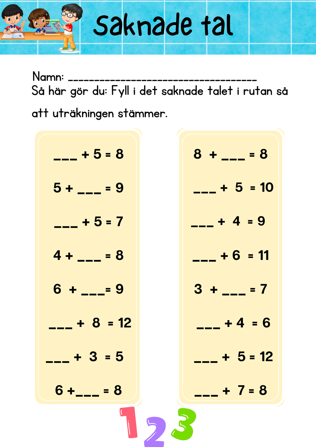 Saknade tal - Häfte