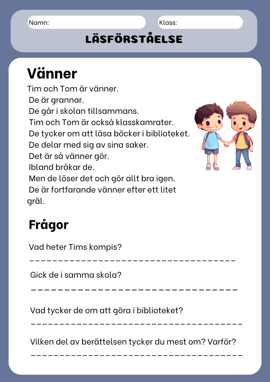 Läsförståelse med korta berättelser