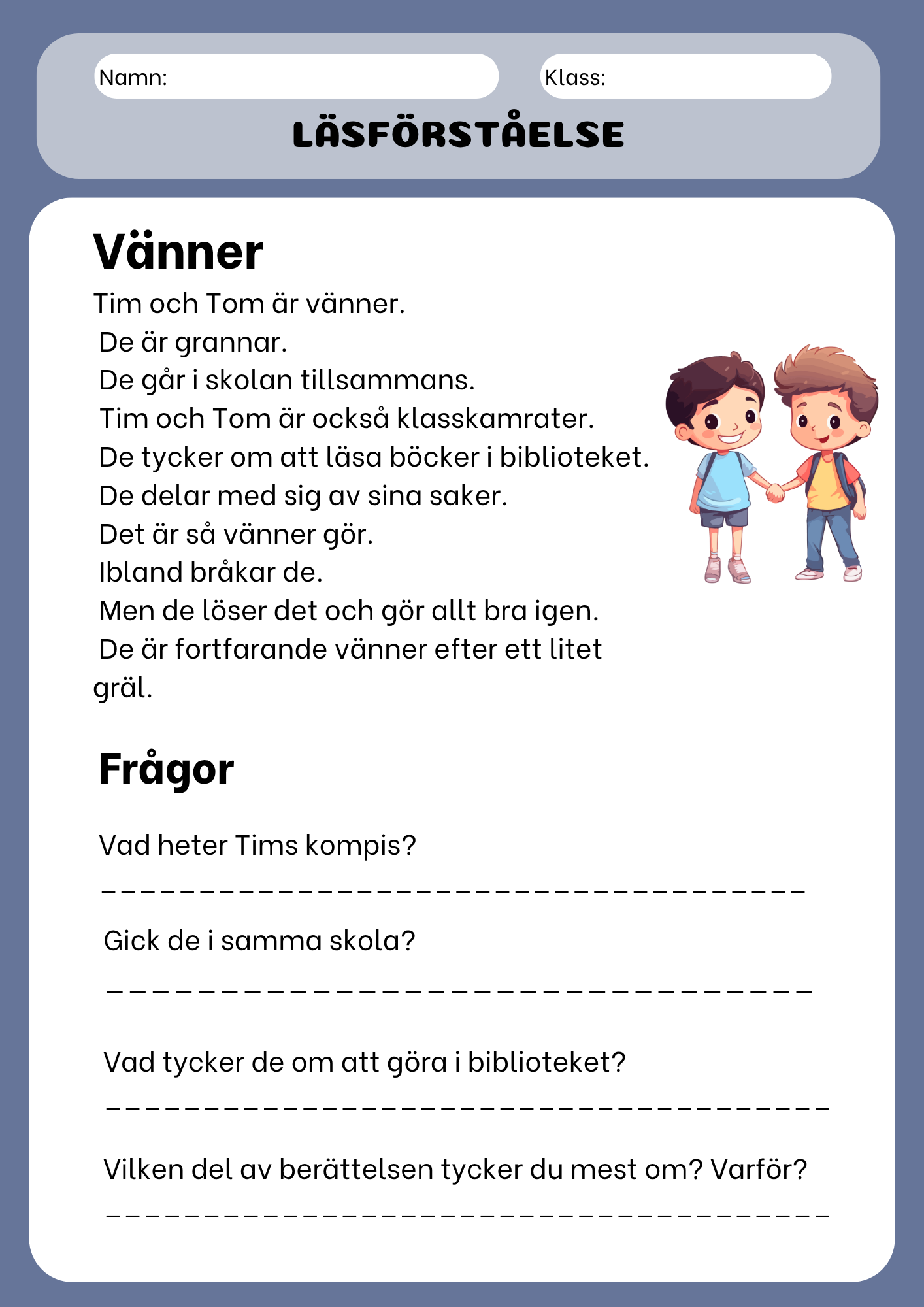 Läsförståelse med korta berättelser