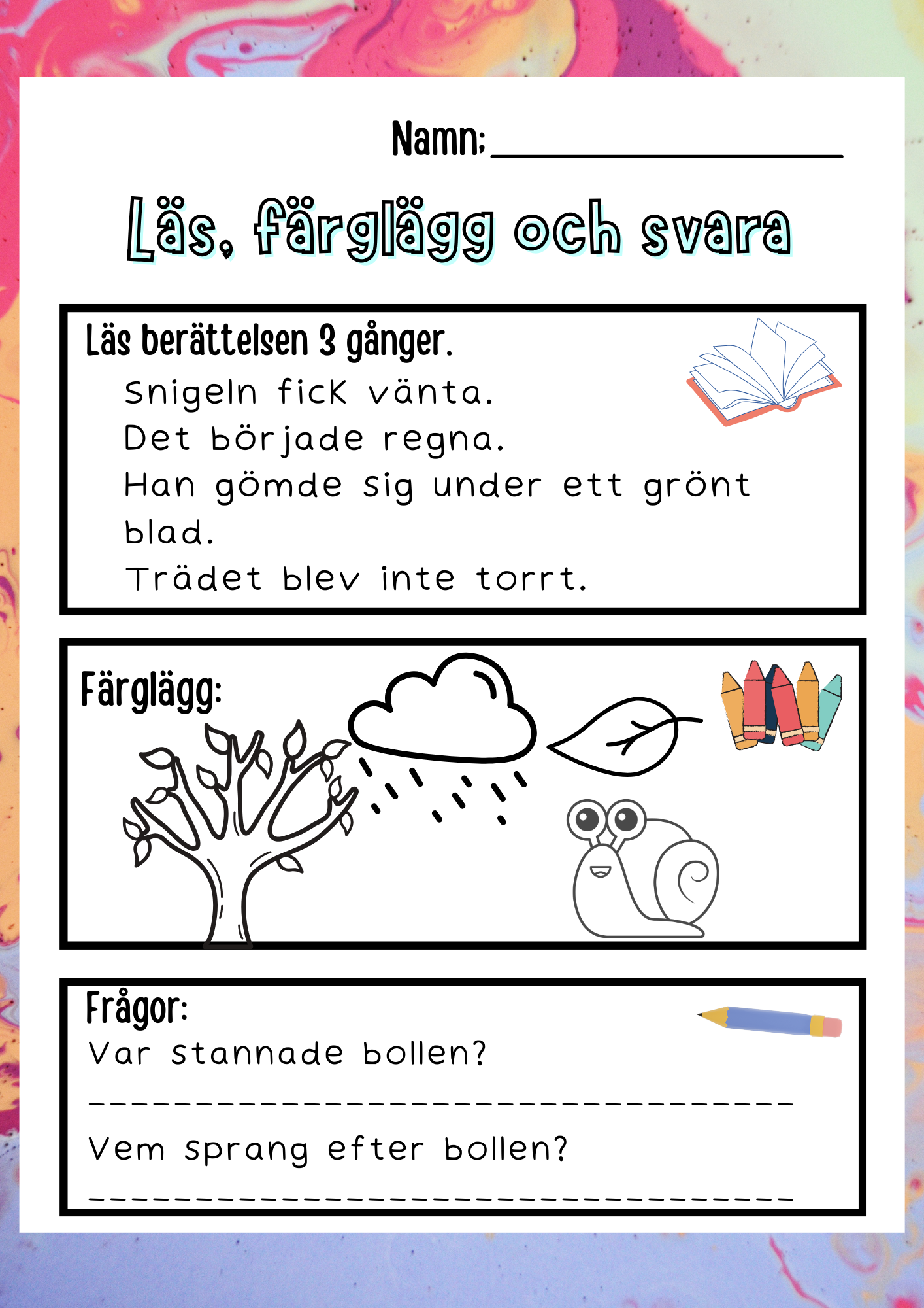 Läs, färglägg och svara - Häfte