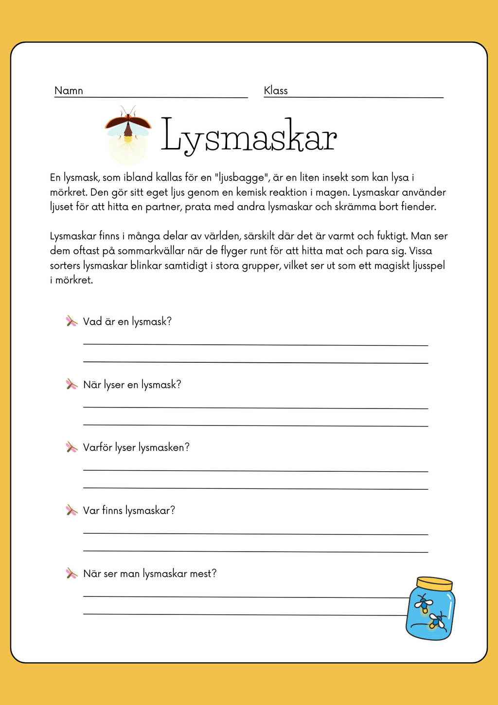 Enkel läsförståelse - Tema insekter