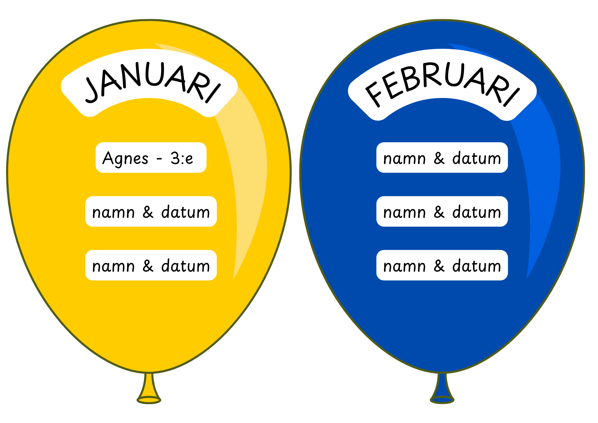 Födelsedagsballonger - A5 storlek - Redigerbara